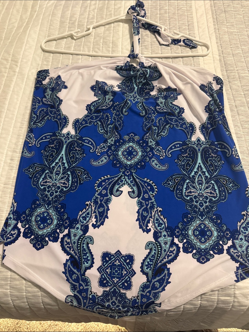 INC International Concepts Blue and White Paisley Halter Tankini Top